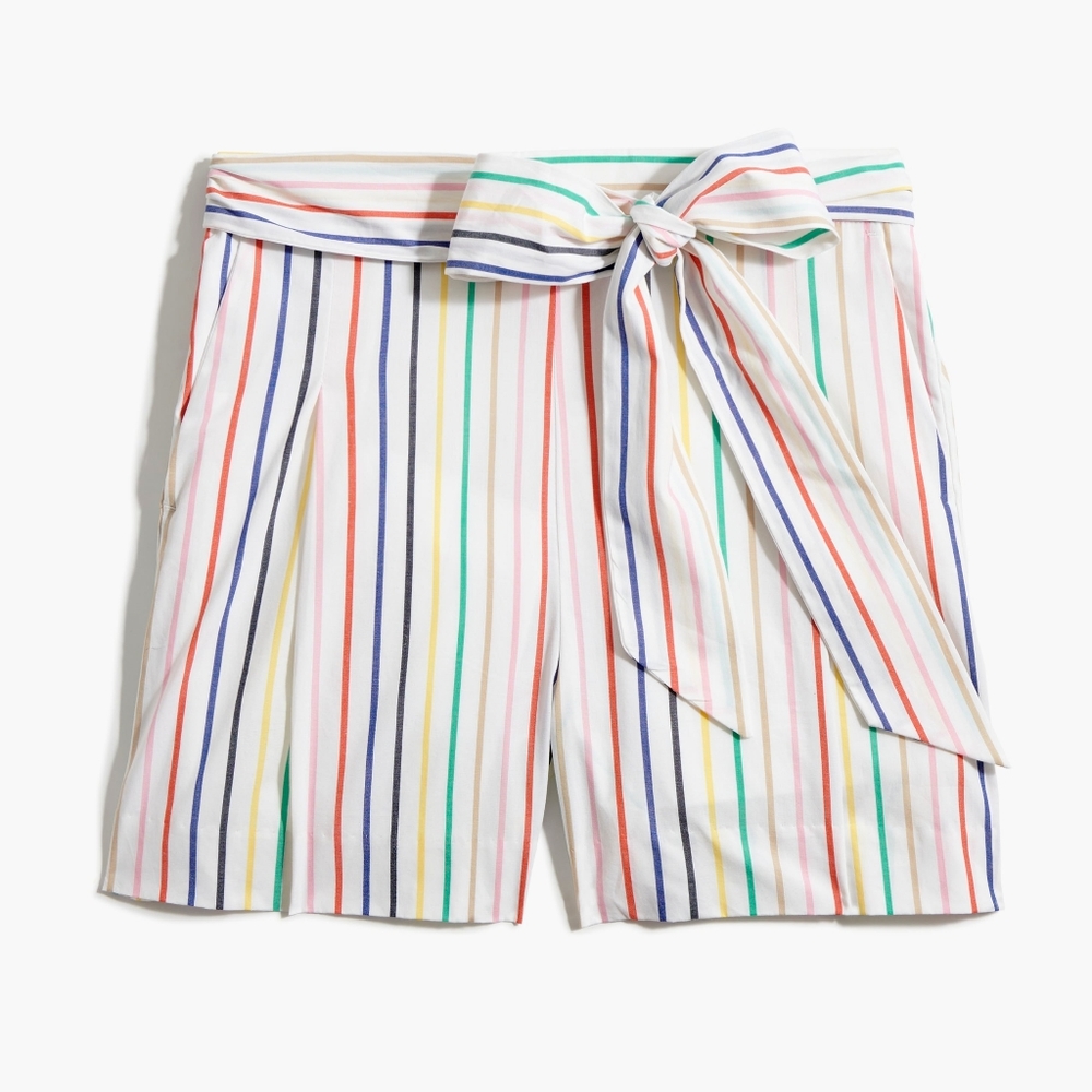 J. Crew Factory Rainbow Striped tie-waist short in stretch cotton poplin